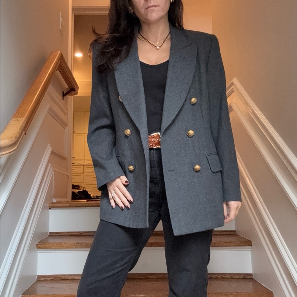 Double-Breasted Gray 100% Wool Blazer